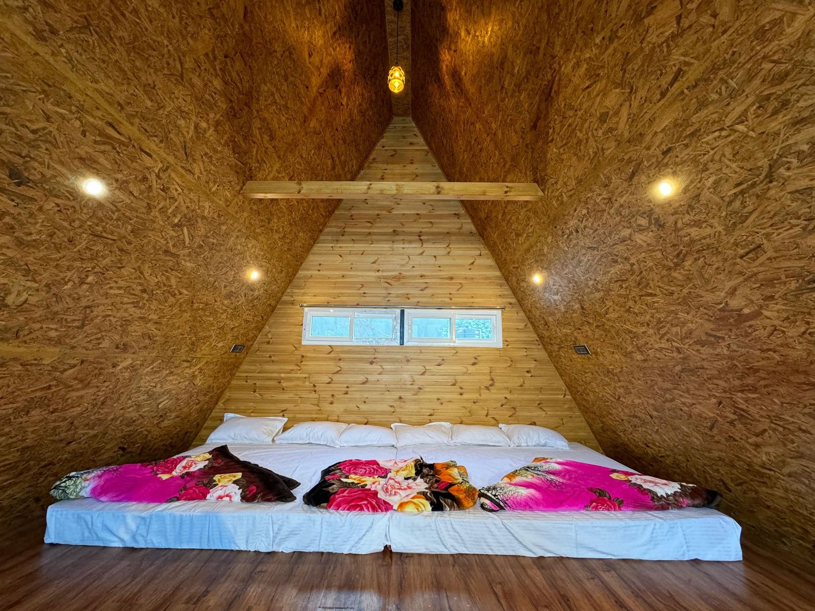 Inside the A-frame at Misty Meadows